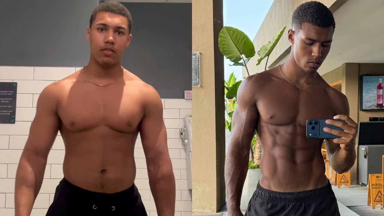 Christian before and after: from soft and undefined to lean with visible abs and a v-taper