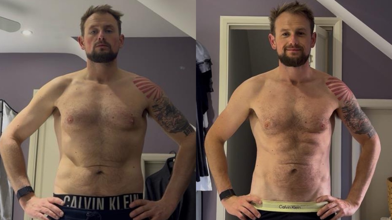 David before and after: noticeably leaner waist and more defined midsection